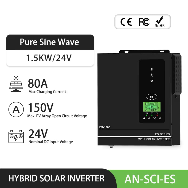 3000W 1600W 1500W 1000W Hybrid Inverter 24V 12V Buil in 80A MPPT off Grid Solar Inverters MAX PV 400Vdc 150Vdc