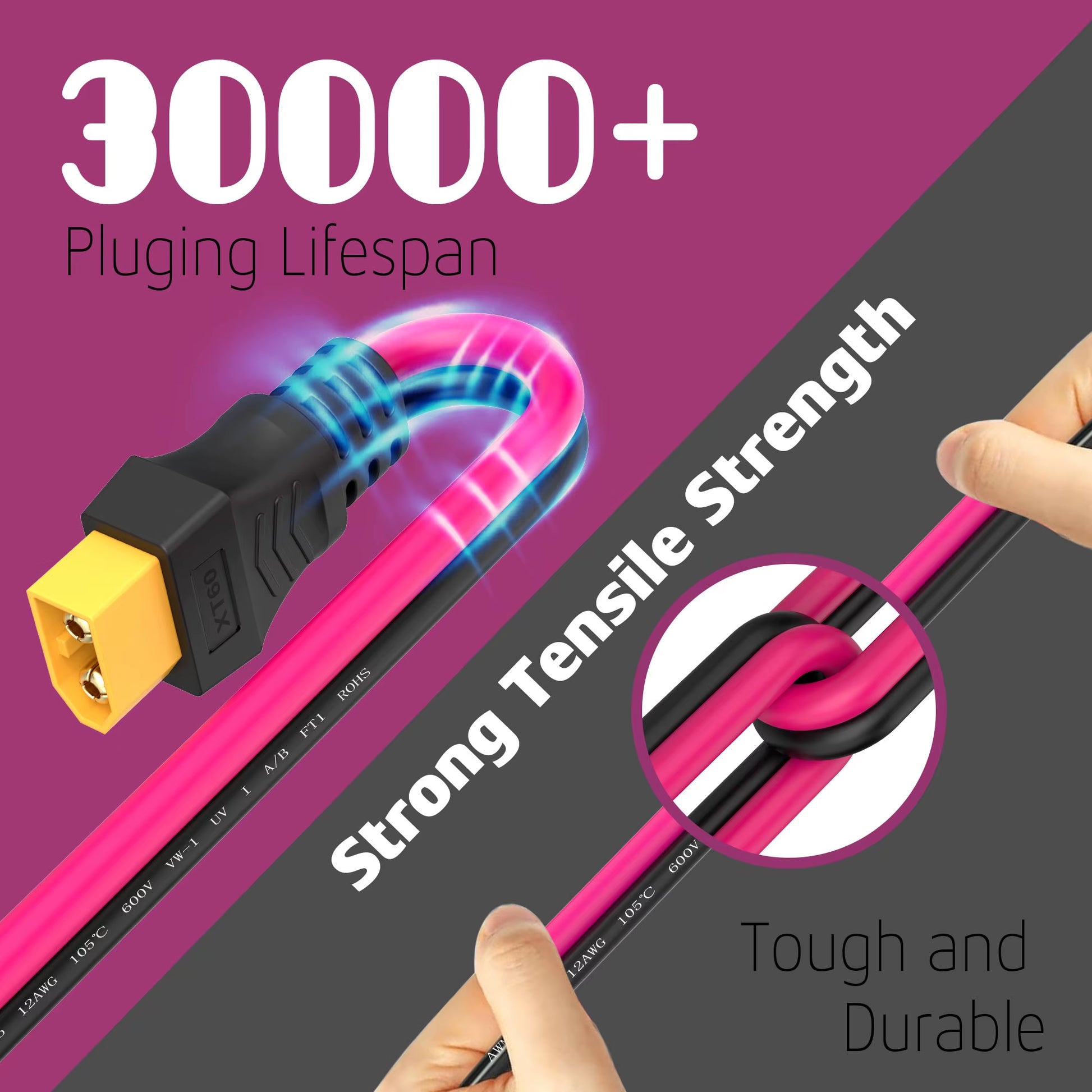 XT60 Extension Cable 12AWG XT60 to XT60 Cable, with Male to Female Connectors, Suitable for Solar Panel Remote Control Battery