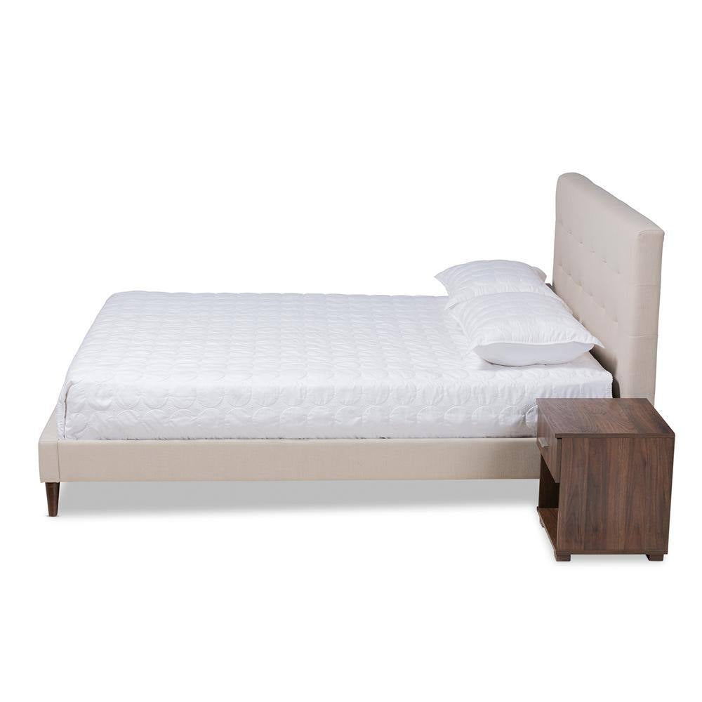 Maren Beige and Walnut Queen Platform Bed with 2-Nightstands
