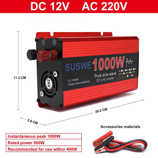 NEW Pure Sine Wave Inverter 1000W 2000W 2200W 3000W DC 12V 24V to AC 220V Voltage 50/60HZ Solar Car Inverters