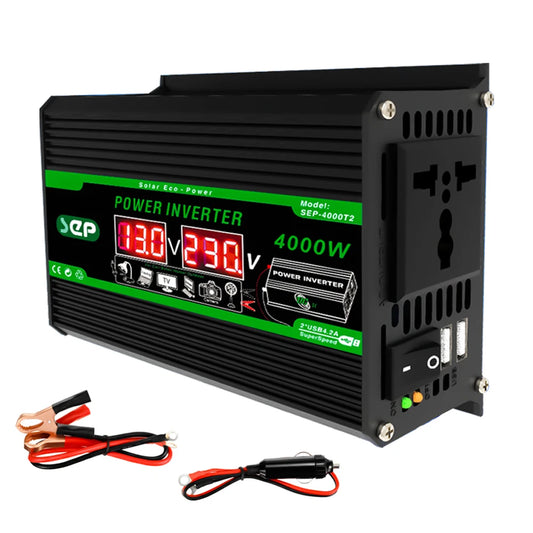 4000W Dual Digital LCD Display Solar Inverters DC 12V to AC 110V 220V Portable Power Bank Car Converter for Camping RV