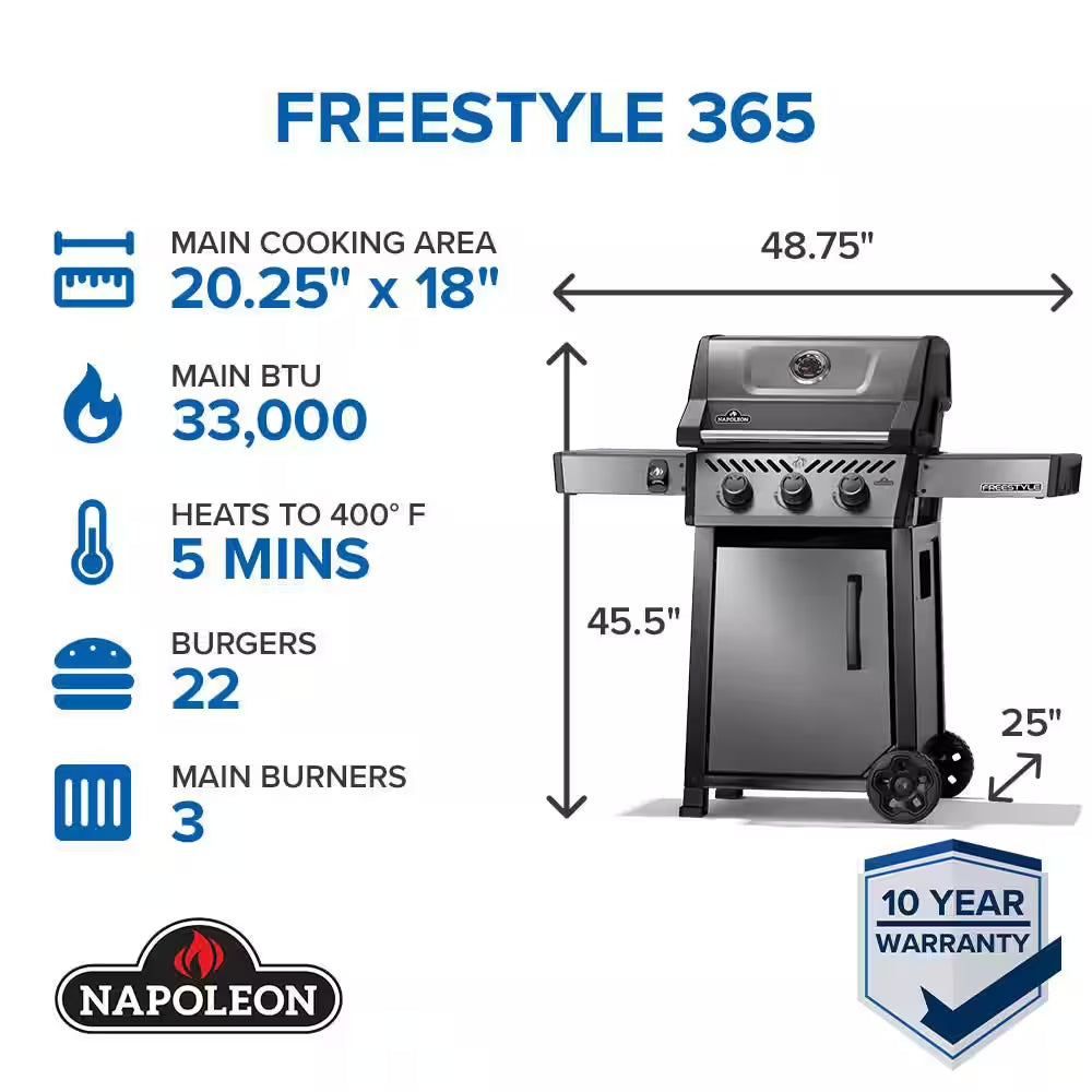 Freestyle 365 3-Burner Propane Gas Grill in Graphite Grey