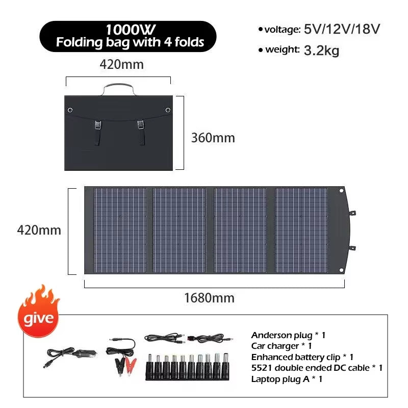 Flexible Foldable Solar Panel High Efficience Travel & Phone & Boat Portable 12V 2000W 1500W 1000W 500W Solar Panel Kit