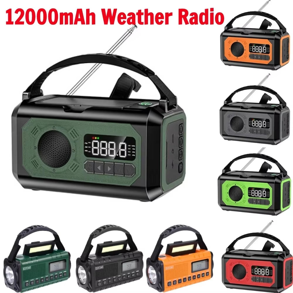 12000Mah AM/FM/NOAA Weather Radio with 2 Solar Panels Solar Hand Crank Portable Emergency Radio Reading Lamp for Outdoor Camping