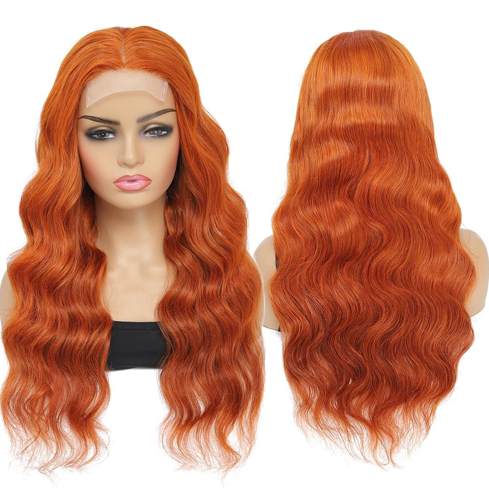 22 Inch Orange Lace Front Wigs Human Hair Body Wave 4X4 Hd Transparent Lace Closure Wig Brazilian Human Hair Pre Plucked with Baby Hair Glueless Wig