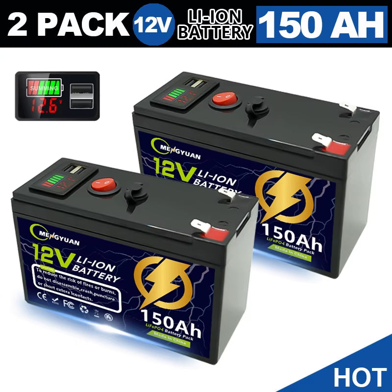 Lifepo4 12V 150Ah Rechargeable Lithium Battery,Built-In Bms,Perfect for Ride on Toys,Solar Panels,Fish Finders,Power Wheels