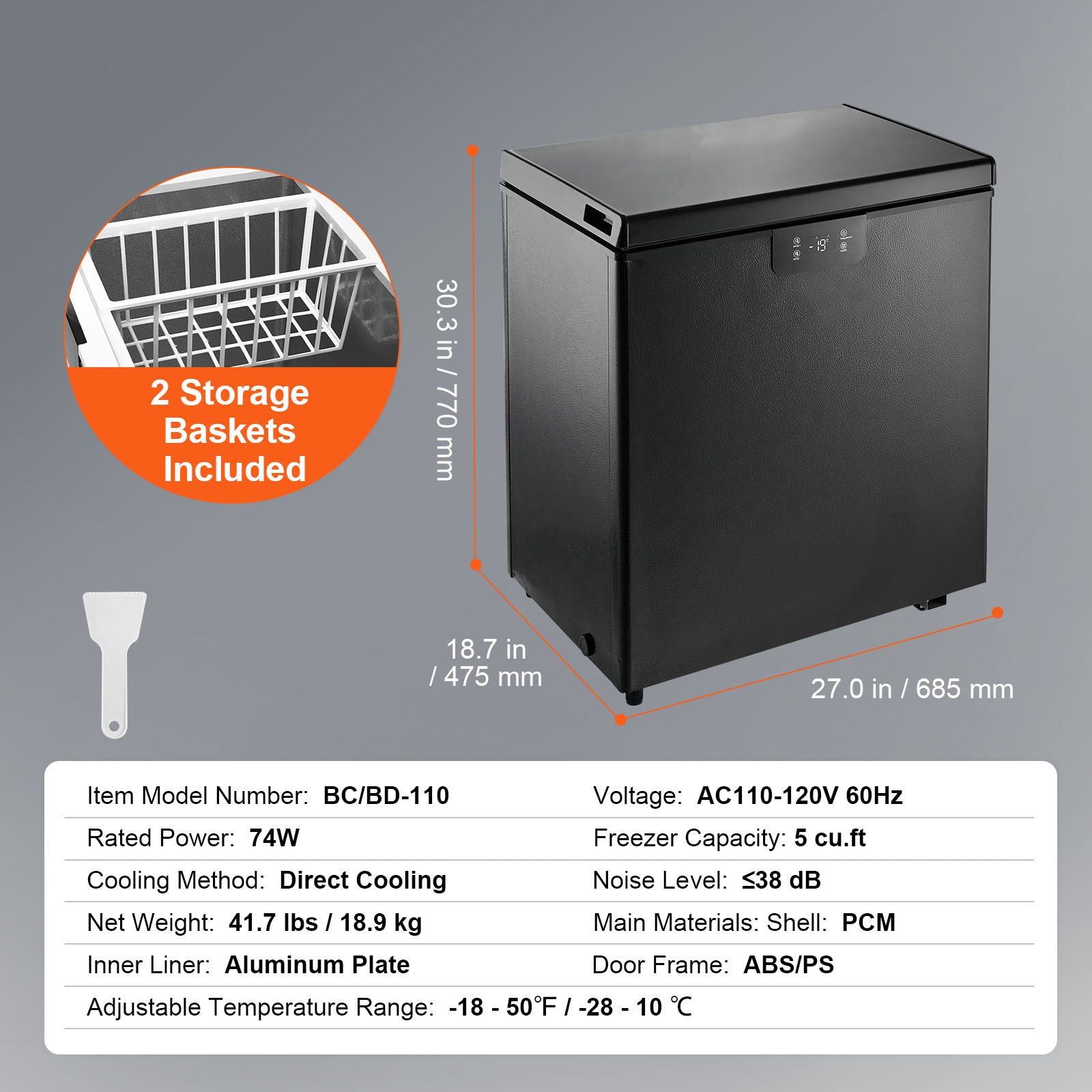 2.22-19.8 Cu.Ft Chest Freezer Deep Freezer Chest Fridge Digital Display W/Basket