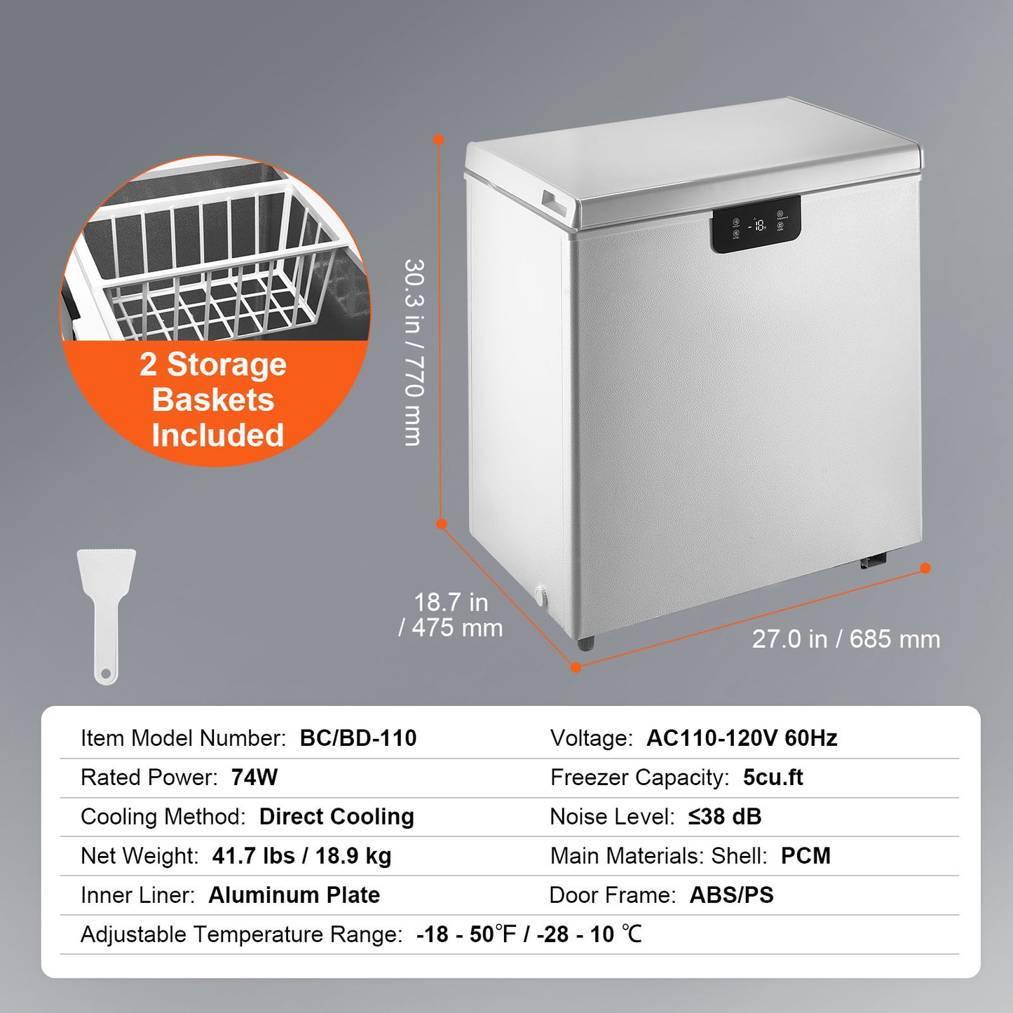 2.22-19.8 Cu.Ft Chest Freezer Deep Freezer Chest Fridge Digital Display W/Basket