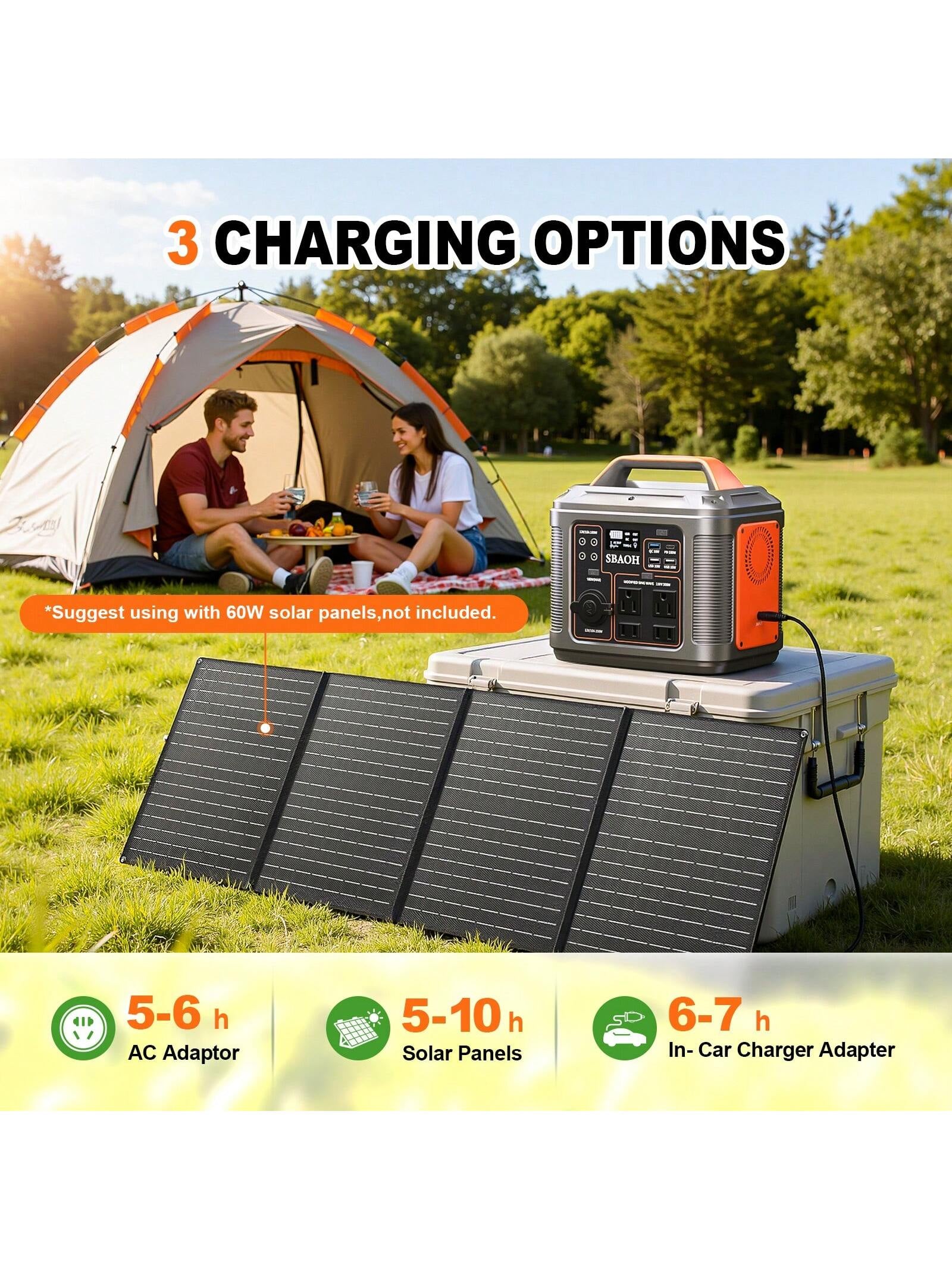 SBAOH 300W Portable Power Station - 296 Wh / 80000 Mah Solar Powered Generator,13 Outputs,Suitable for Home Backup, RV Camping, Emergency Power - Compatible with 60W Solar Panels (No Solar Panels)
