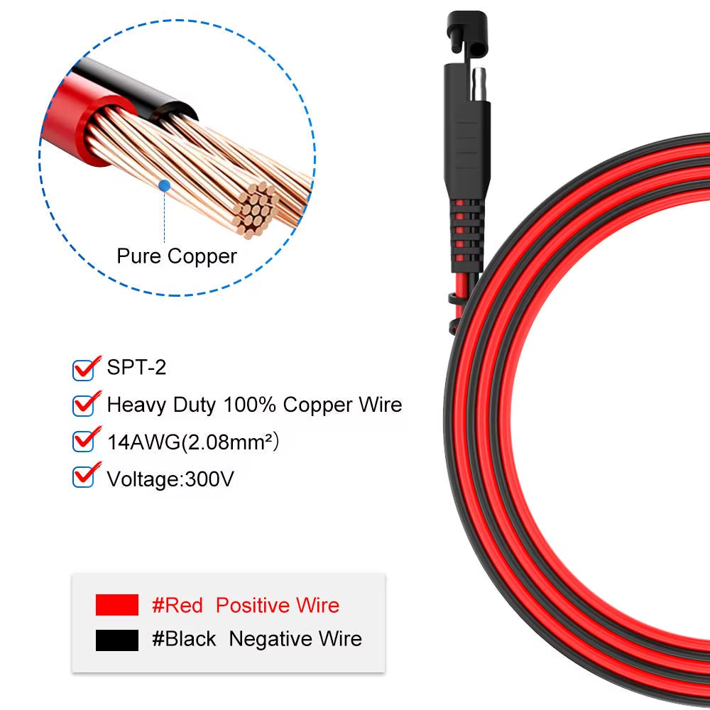 14AWG SAE to SAE Extension Cable SAE Power Connector for Car RV Motorcycle Solar Panel SAE Plug Battery Charging Cable