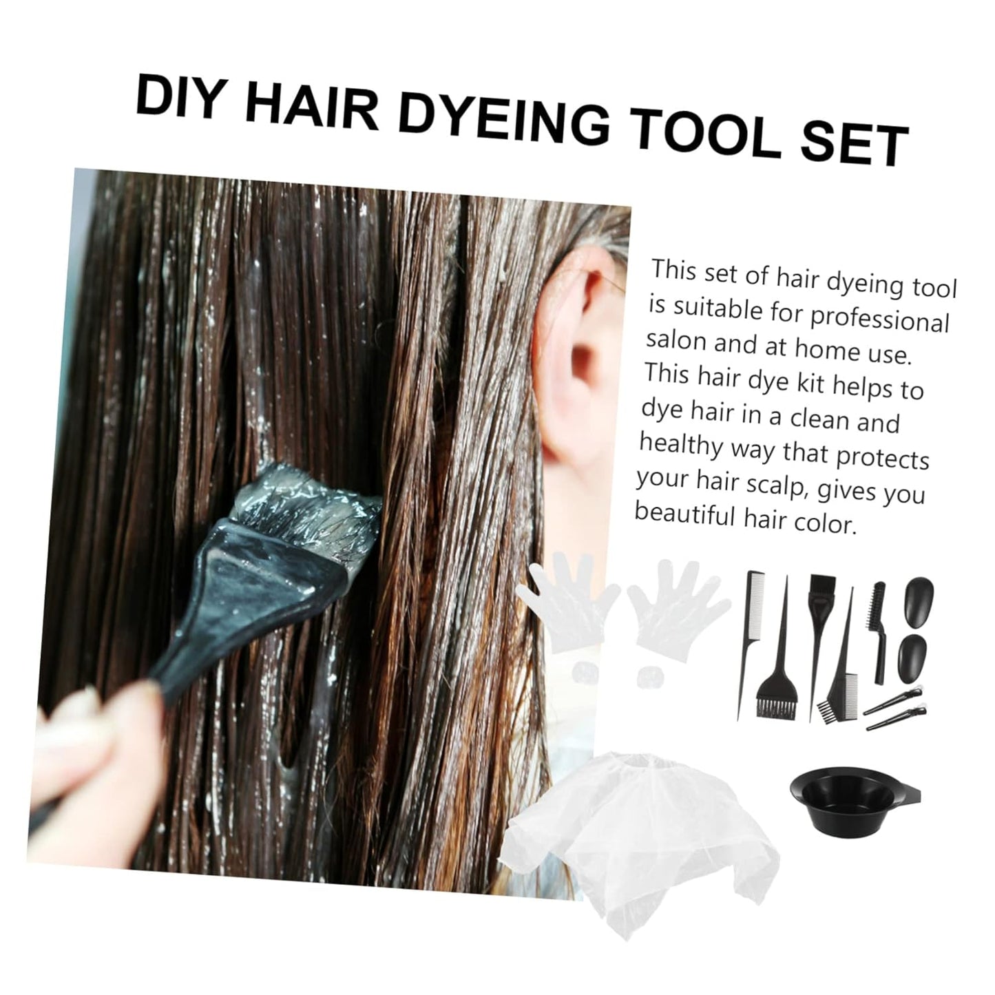 11Pcs Hair Dye Tool Set Reusable Hair Dye Bowl Brush and Gloves at Home Protects Scalp