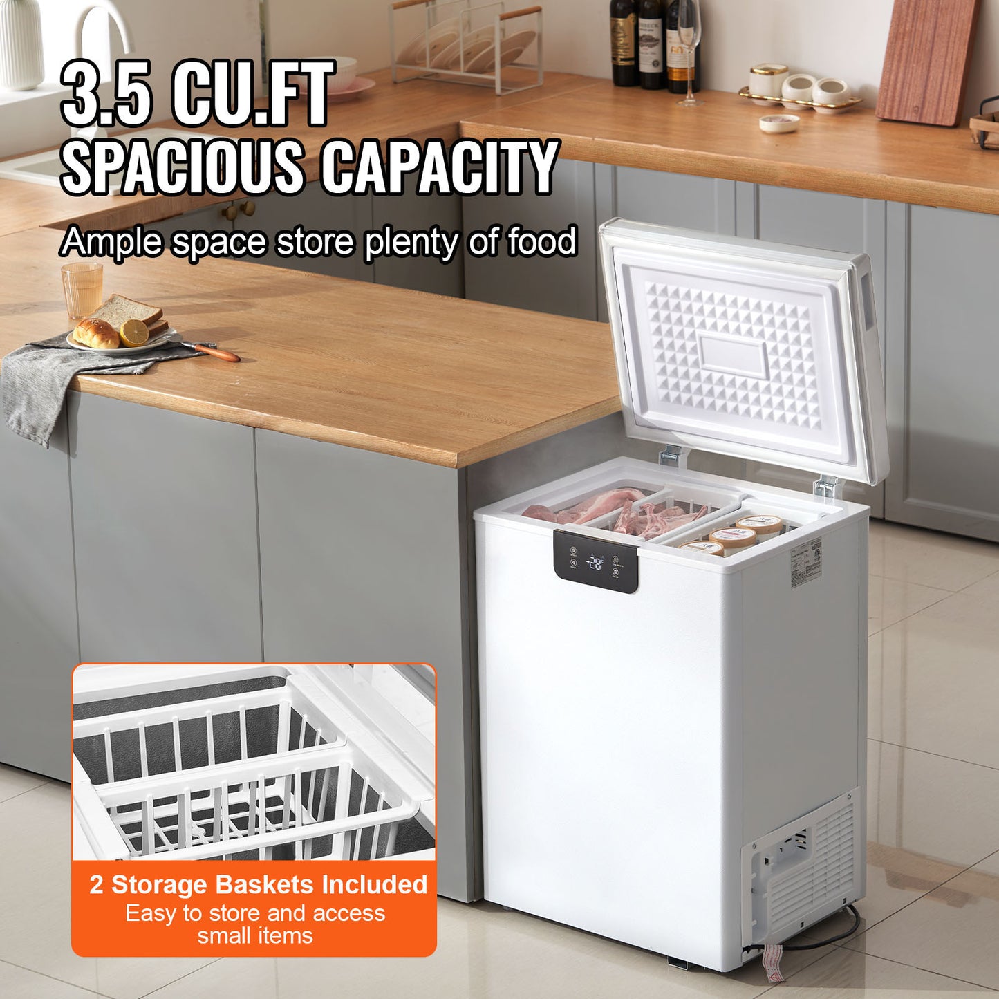 2.22-19.8 Cu.Ft Chest Freezer Deep Freezer Chest Fridge Digital Display W/Basket