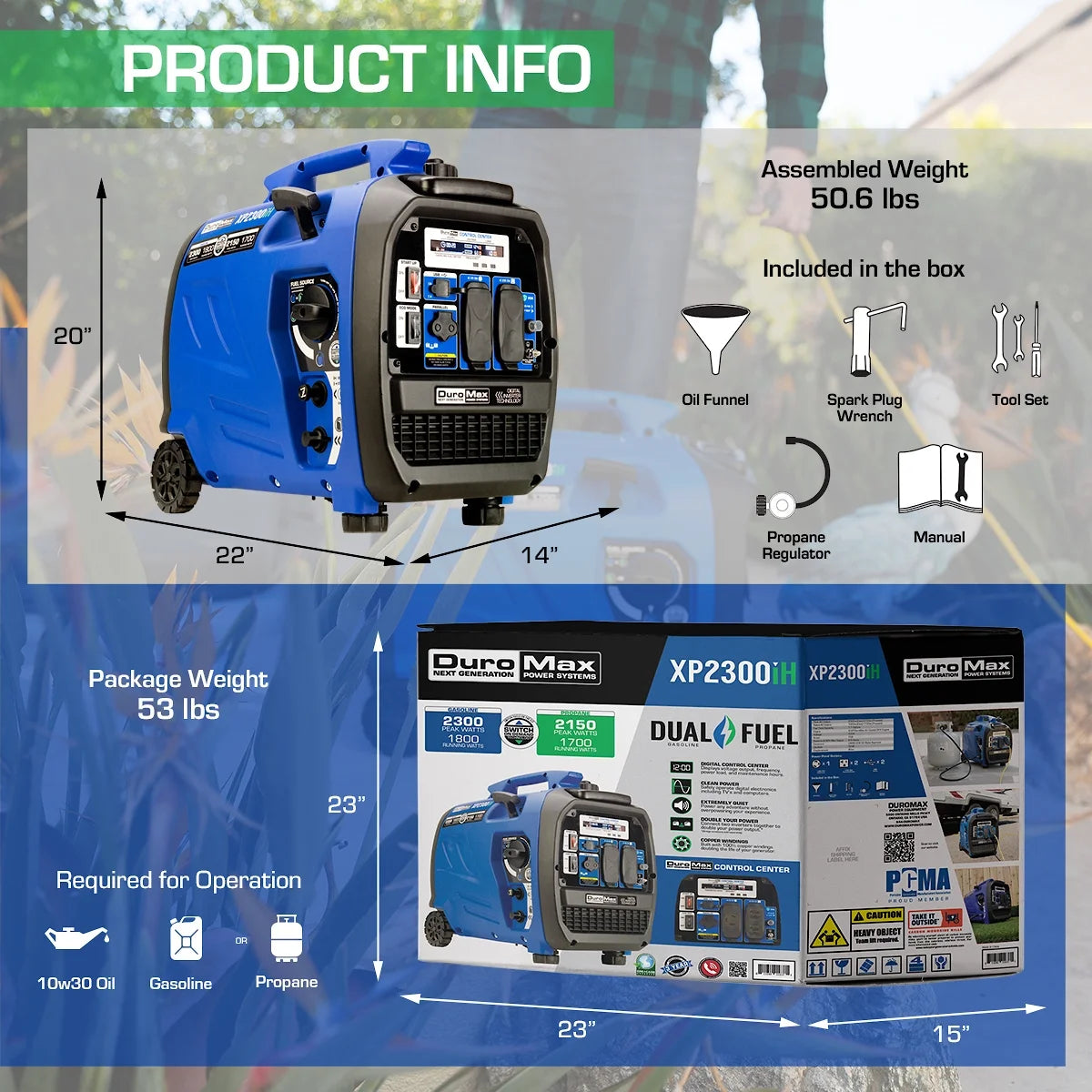 Xp2300Ih 2,300 Watt Portable Dual Fuel Inverter Generator - Quiet, Low THD