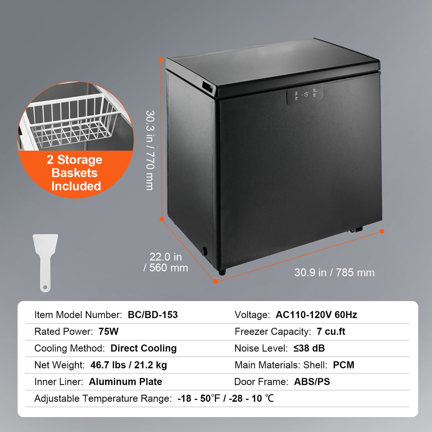 2.22-19.8 Cu.Ft Chest Freezer Deep Freezer Chest Fridge Digital Display W/Basket