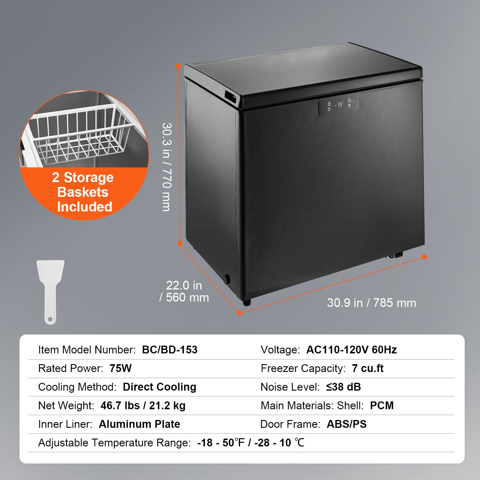 2.22-19.8 Cu.Ft Chest Freezer Deep Freezer Chest Fridge Digital Display W/Basket