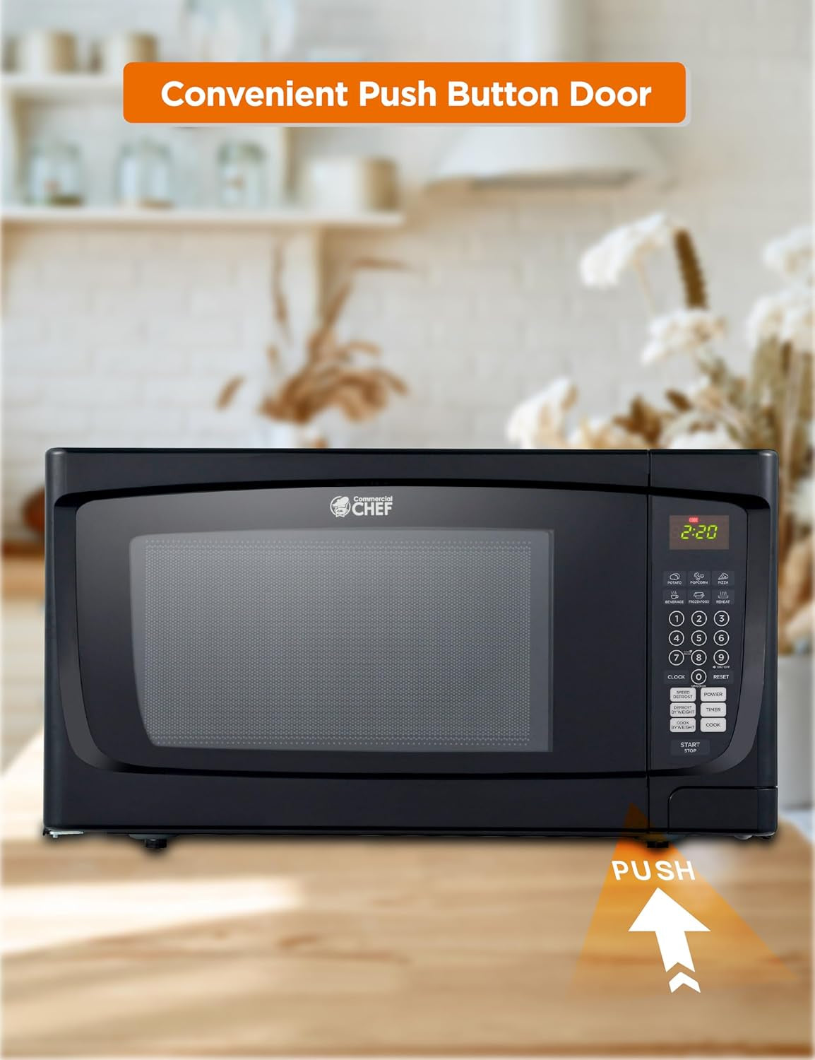 1.6 Cubic Foot Microwave with 10 Power Levels, Small Microwave with Push Button, 1000 Watt Microwave with Digital Control Panels, Countertop Microwave with Timer, Black