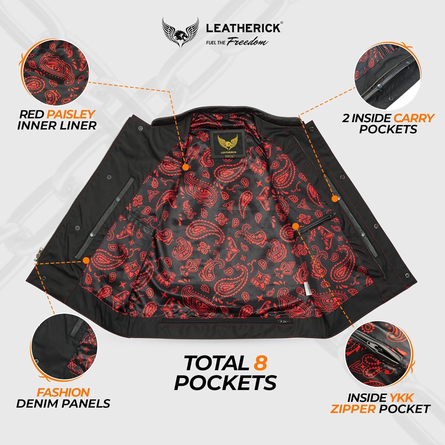 Mens Black Motorcycle Vests - Top Grain Cow Leather SOA Club & Traditional Paisley Satin Liner Leather Biker Vests