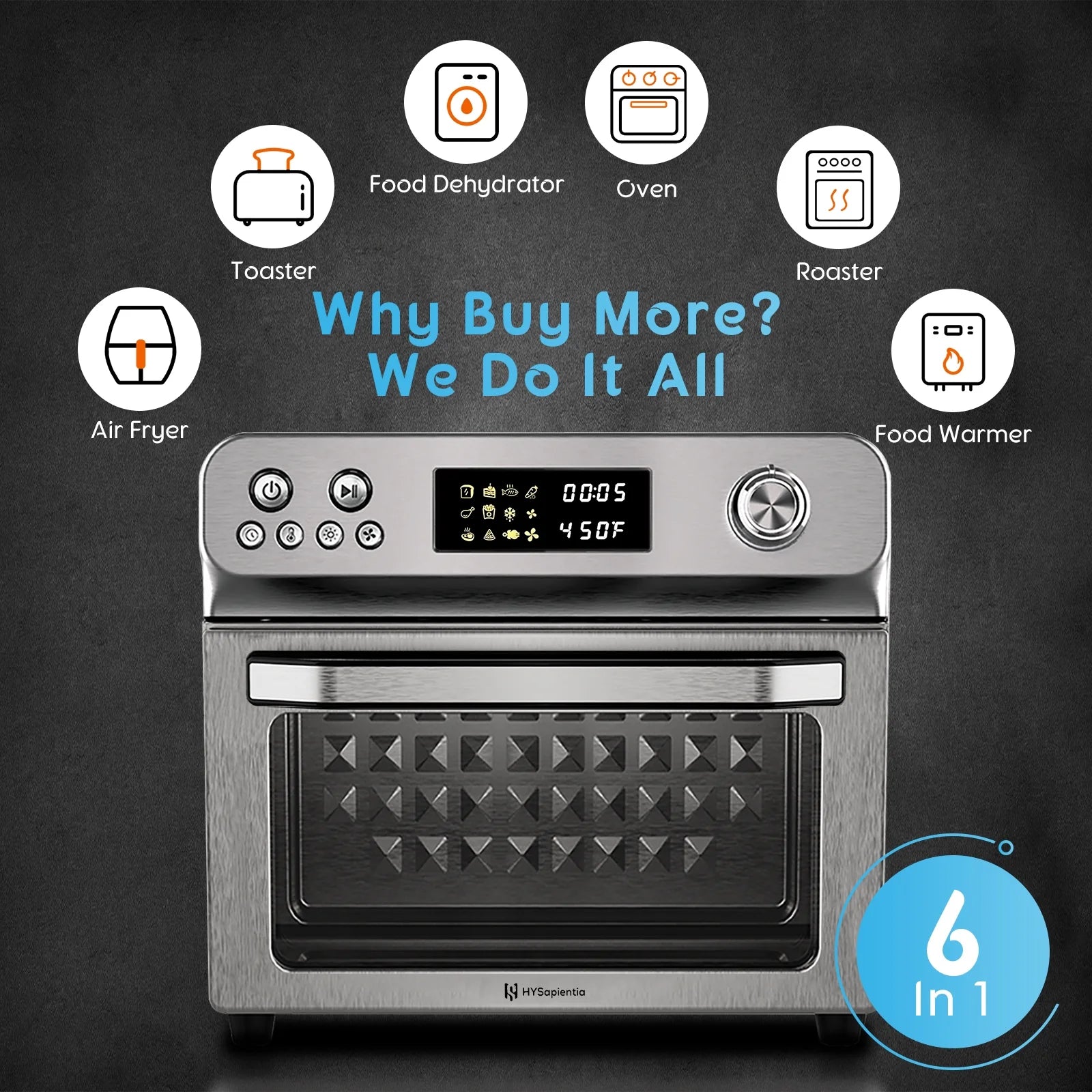 26QT Air Fryer Oven with Rotisserie 1800W Toaster Oven Air Fryer Combo, 10 in 1 Convection Oven Countertop, Airfryer Toaster Oven, Mini Toaster Oven,Easy to Clean