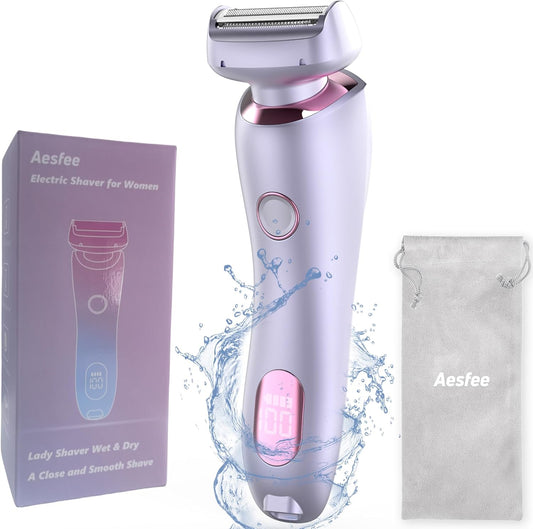 Electric Shaver for Women Legs - Electric Razors for Women Pubic Hair Underarm Arm Bikini Private Area, Portable Painless Lady Body Hair Trimmer Waterproof Wet or Dry, USB Rechargeable (Purple)