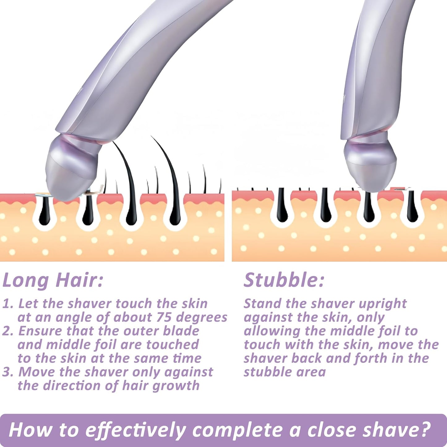 Electric Shaver for Women Legs - Electric Razors for Women Pubic Hair Underarm Arm Bikini Private Area, Portable Painless Lady Body Hair Trimmer Waterproof Wet or Dry, USB Rechargeable (Purple)