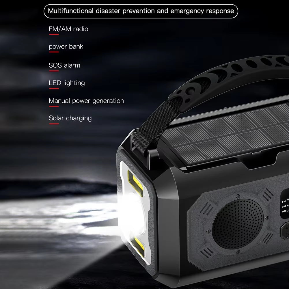 12000Mah AM/FM/NOAA Weather Radio with 2 Solar Panels Solar Hand Crank Portable Emergency Radio Reading Lamp for Outdoor Camping