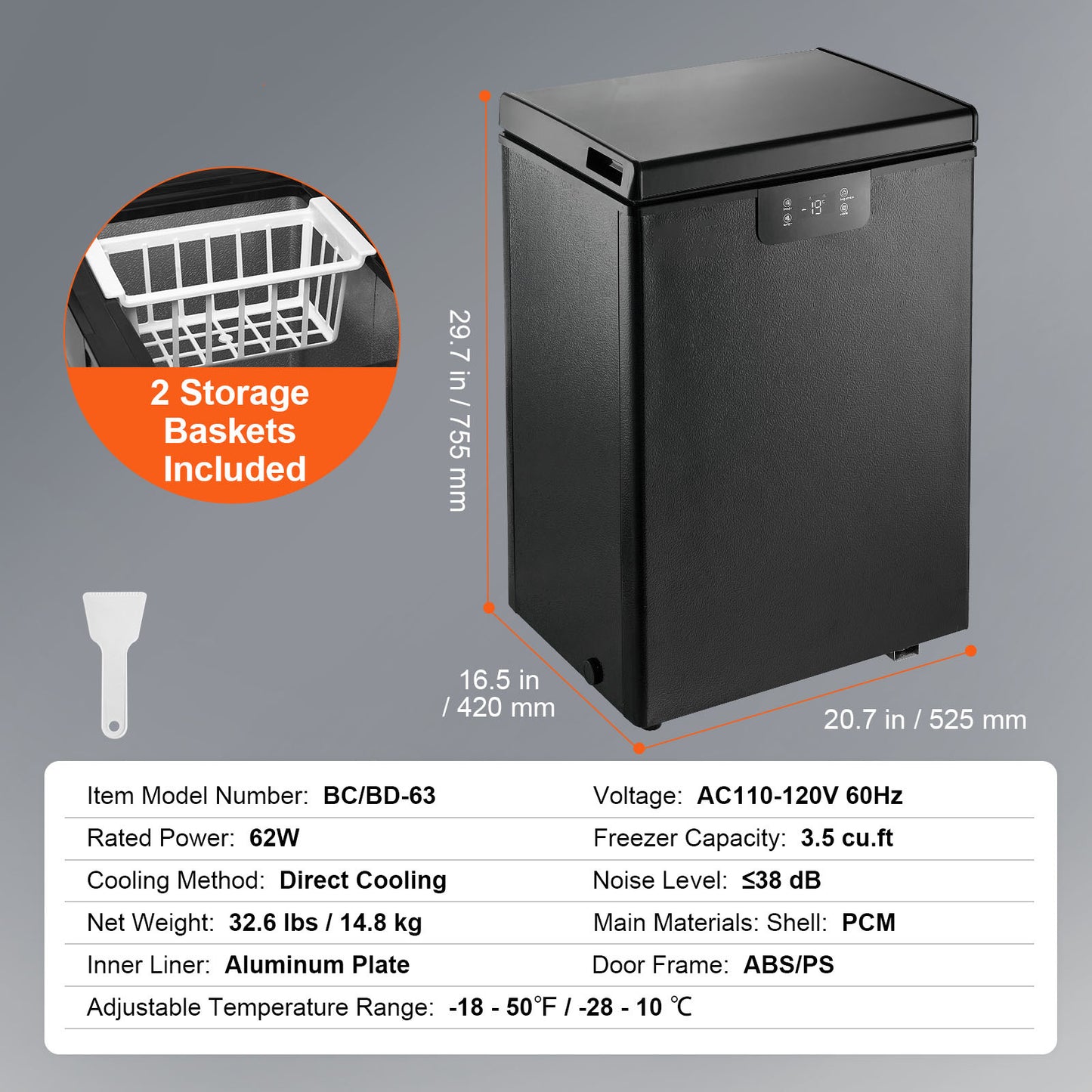 2.22-19.8 Cu.Ft Chest Freezer Deep Freezer Chest Fridge Digital Display W/Basket
