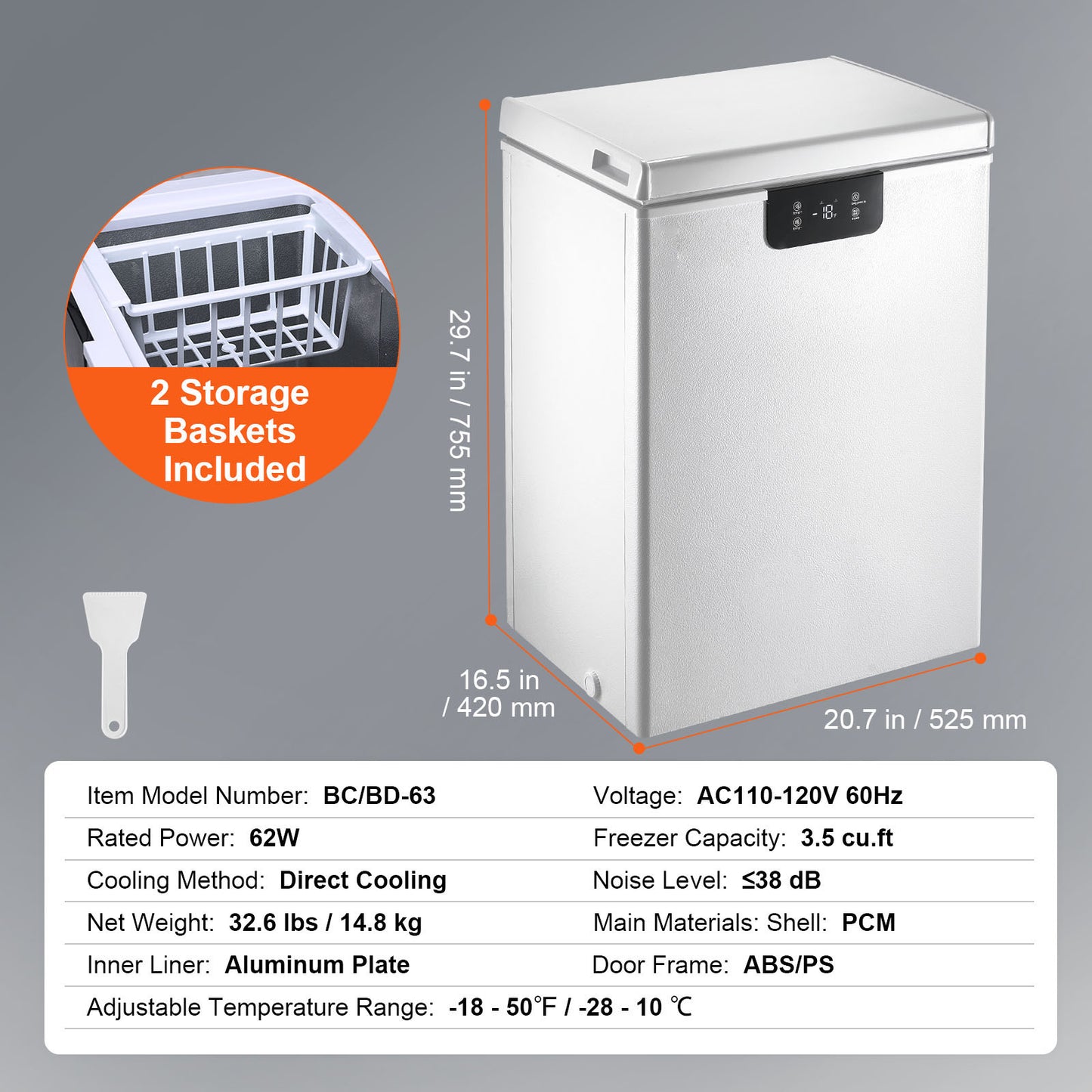 2.22-19.8 Cu.Ft Chest Freezer Deep Freezer Chest Fridge Digital Display W/Basket