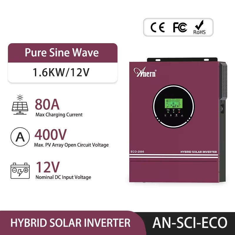 3000W 1600W 1500W 1000W Hybrid Inverter 24V 12V Buil in 80A MPPT off Grid Solar Inverters MAX PV 400Vdc 150Vdc