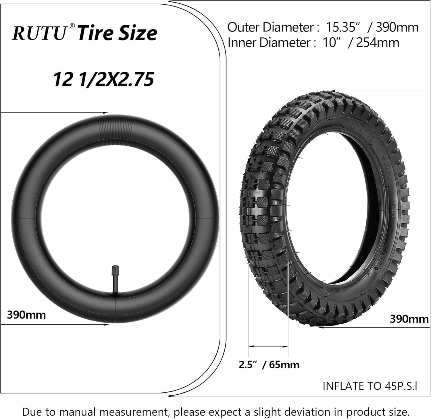 12.5X2.75 12 1/2 X 2.75 Dirt Bike Tube Replacement for Razor MX350 MX400 Rocket, X-Treme X-560 Electric Dirtbike, Scooter, Kids Bicycle, Stroller Ezip E-500 E-750 E-900 Fits 8.5" Rim - 2 Pack