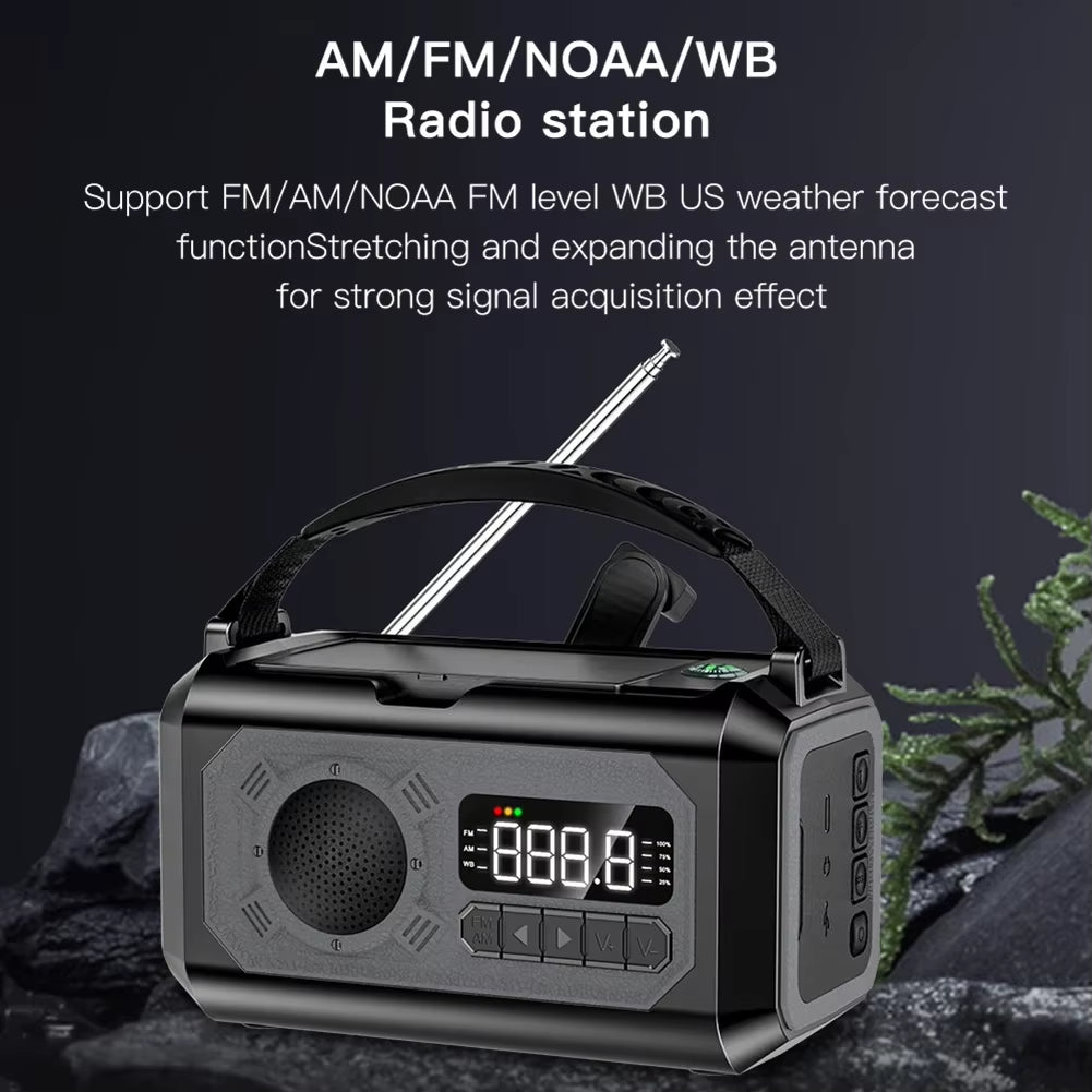 12000Mah AM/FM/NOAA Weather Radio with 2 Solar Panels Solar Hand Crank Portable Emergency Radio Reading Lamp for Outdoor Camping