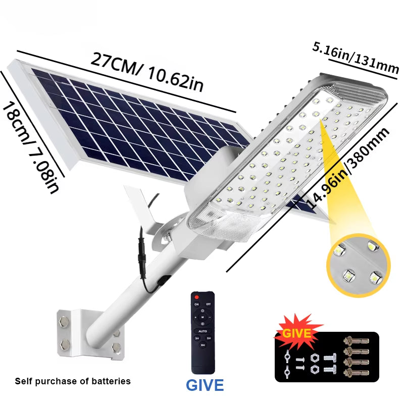 Solar Light High-Power 6500K LED Dusk to Dawn Waterproof LED Solar Street Light Backyard Street Lamps Security Flood Lighting