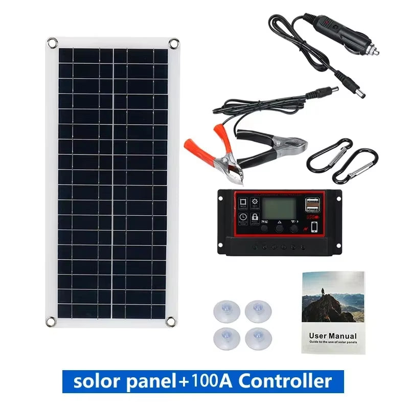 20W-1000W Solar Panel 12V Solar Cell 100A Controller Solar Panel for Phone RV Car MP3 PAD Charger Outdoor Battery Supply Camping