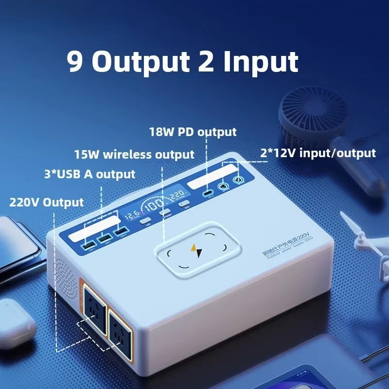 300W 81000Mah Portable Power Station220V Solar Generator USB DC Wireless Mobile External Spare Battery for Outdoor Camping RV