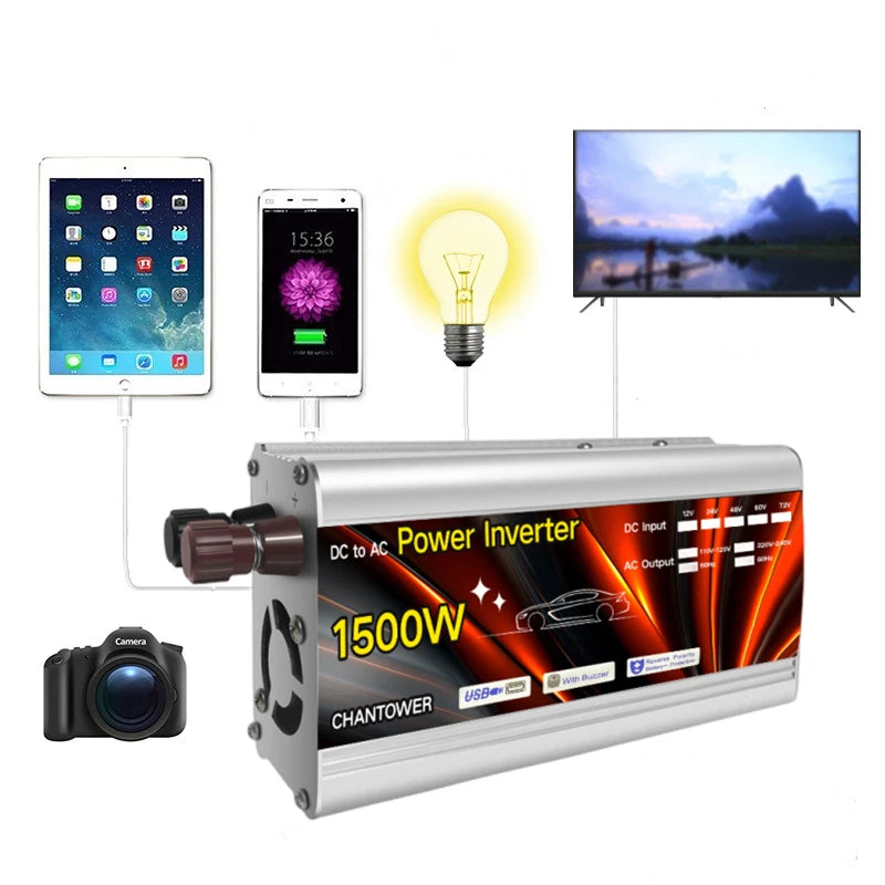 Inverter 12V 220V Solar Inverter 500W 1000W 1500W 2000W Portable Voltage Transformer Auto Charger Converter Car Power Inverter