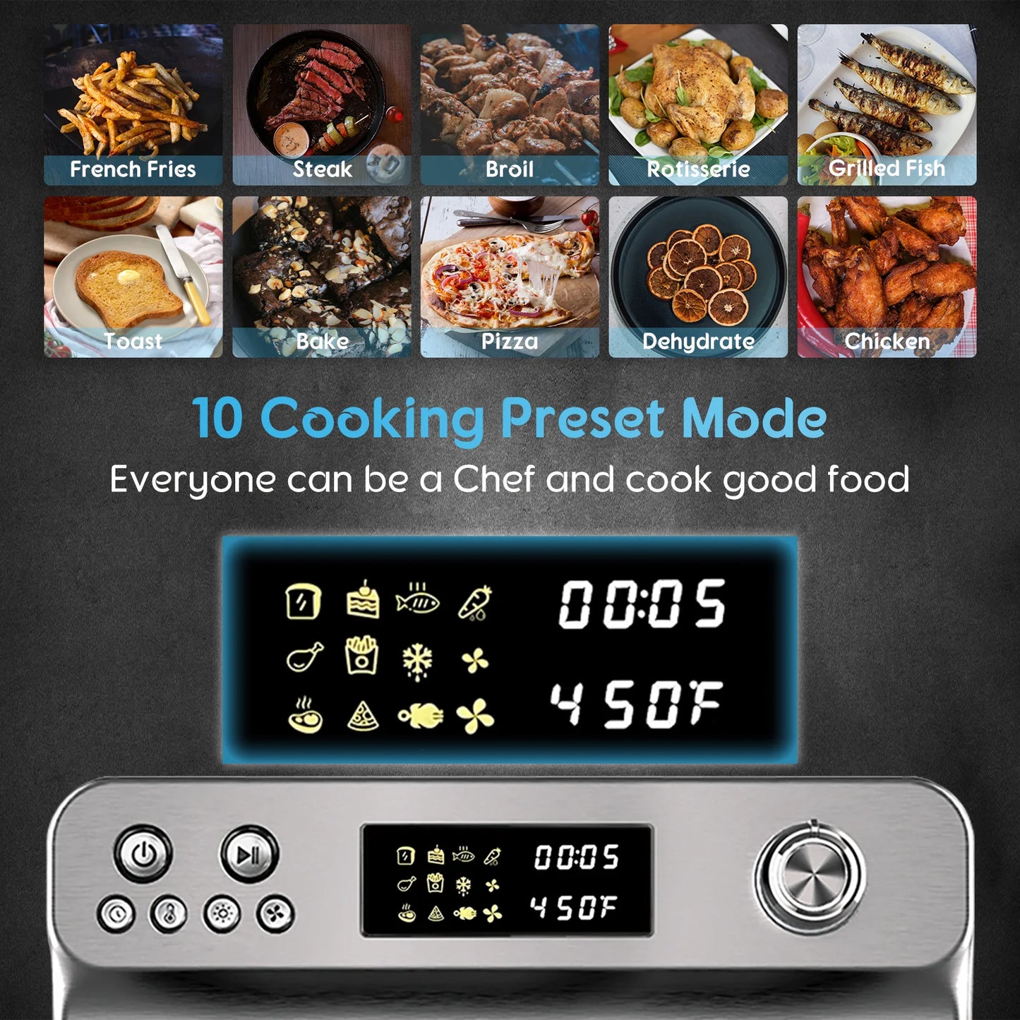 26QT Air Fryer Oven with Rotisserie 1800W Toaster Oven Air Fryer Combo, 10 in 1 Convection Oven Countertop, Airfryer Toaster Oven, Mini Toaster Oven,Easy to Clean