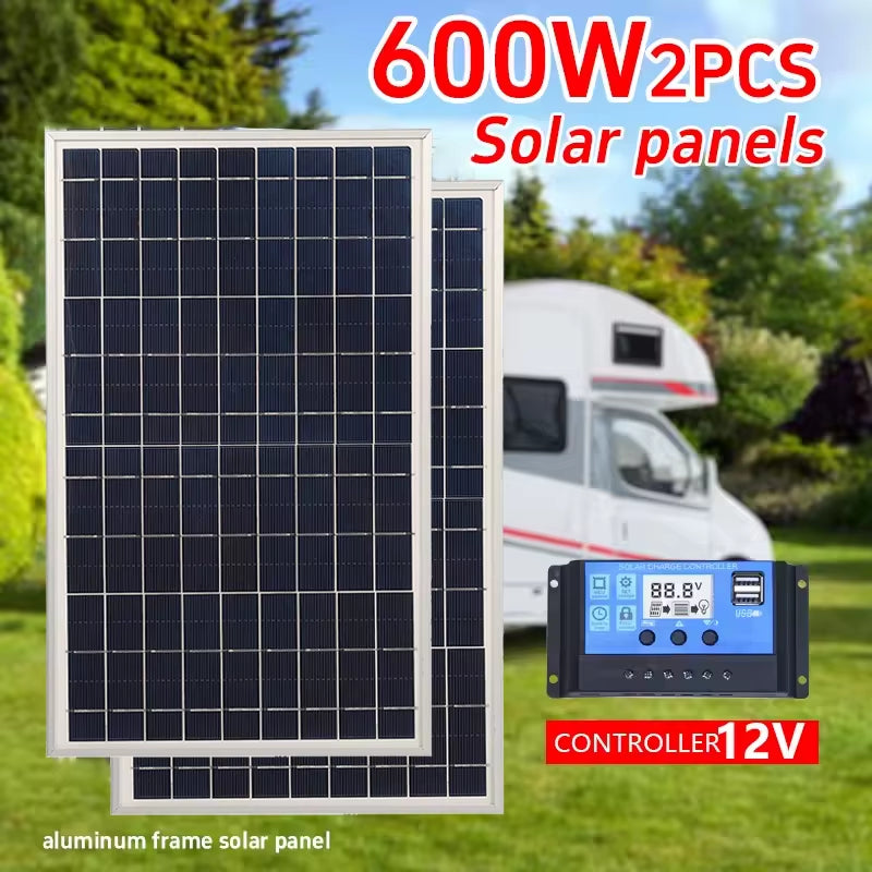 300W 12V Solar Panel Kit Complete Polycrystalline USB Power Portable Outdoor Rechargeable Solar Cell Solar Generator for Home