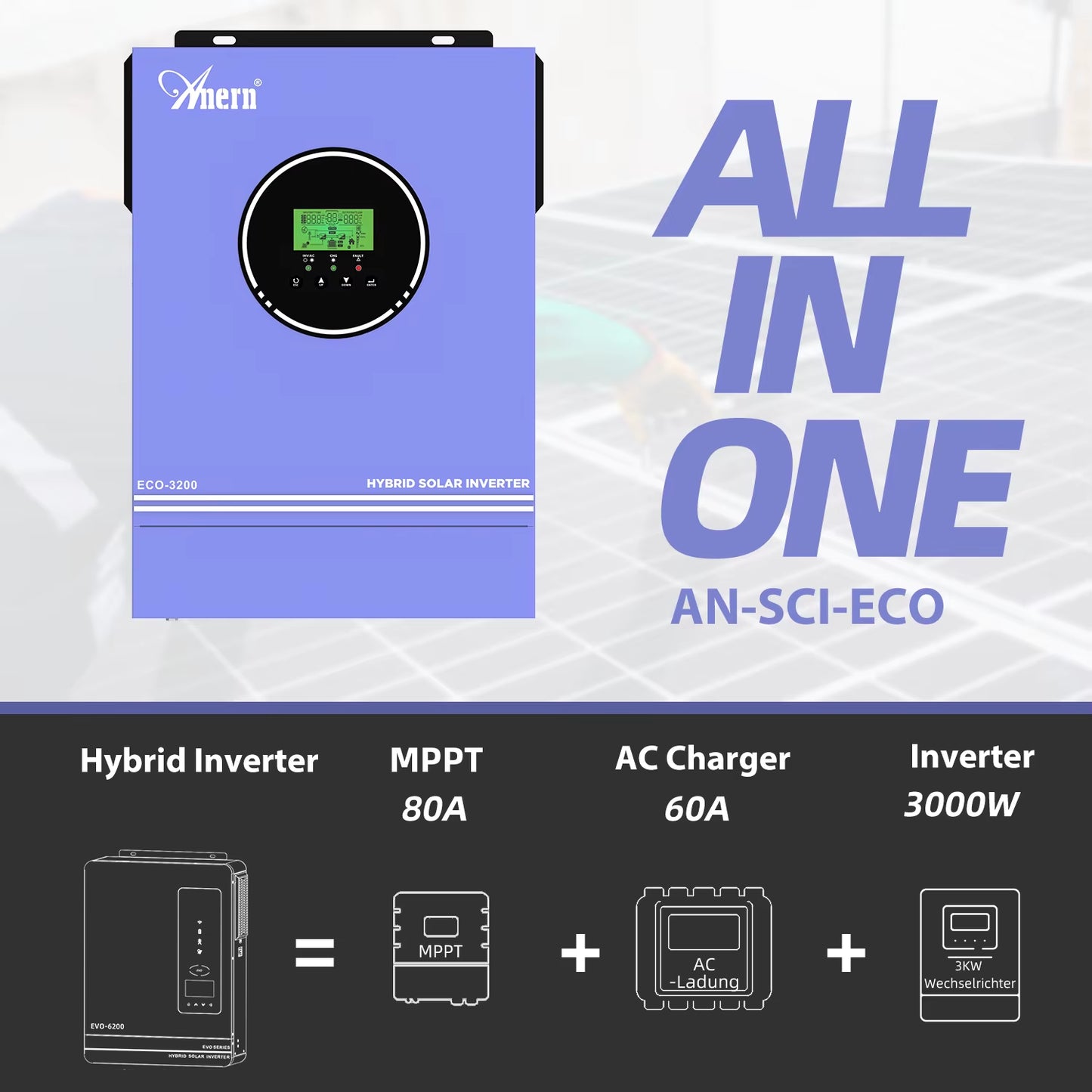 3000W 1600W 1500W 1000W Hybrid Inverter 24V 12V Buil in 80A MPPT off Grid Solar Inverters MAX PV 400Vdc 150Vdc