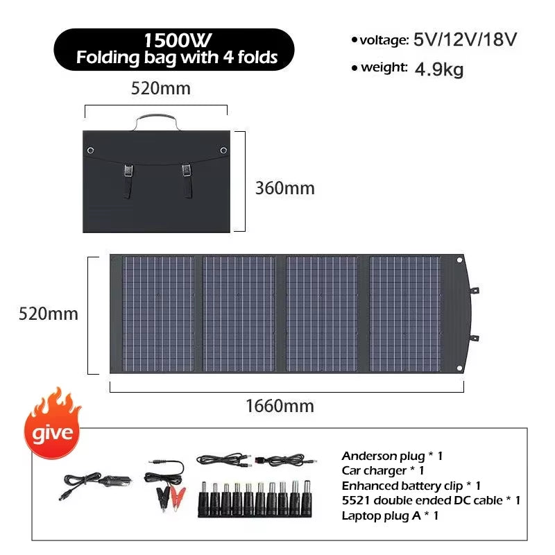 Flexible Foldable Solar Panel High Efficience Travel & Phone & Boat Portable 12V 2000W 1500W 1000W 500W Solar Panel Kit
