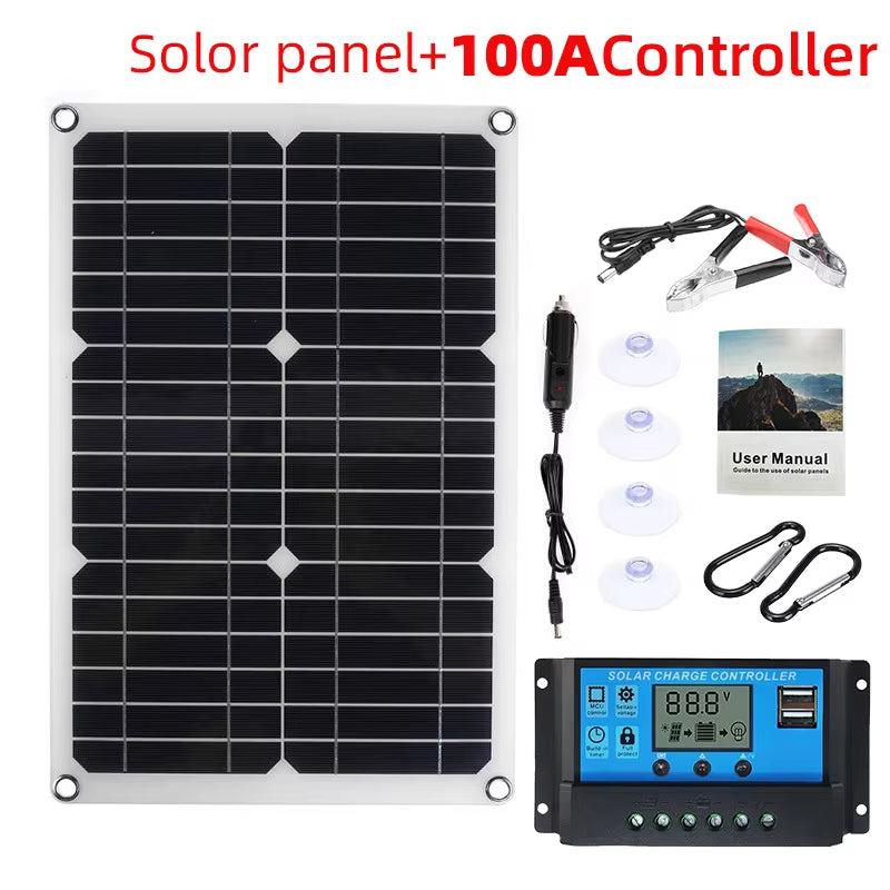 600W Solar Panel Kit 15V USB with 100A Controller Solar Cell Car Yacht RV Mobile Phone Battery Charger Outdoor Power Supply