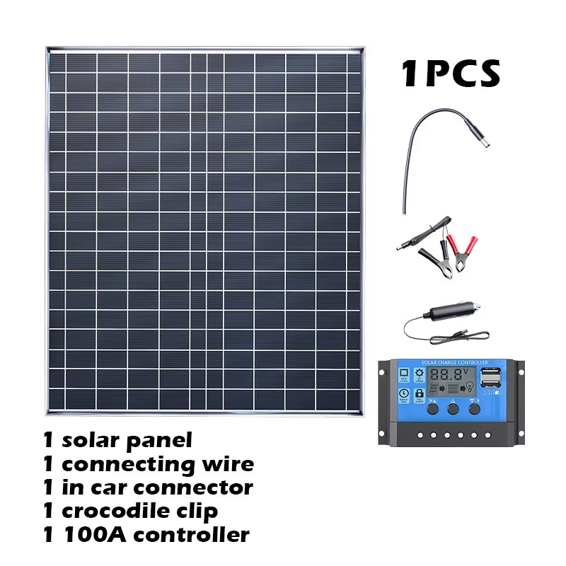 Solar Panel Kit Complete 12V Polycrystalline Power Portable Outdoor Rechargeable Sola 500W 1000W Cell Solar Generator for Home