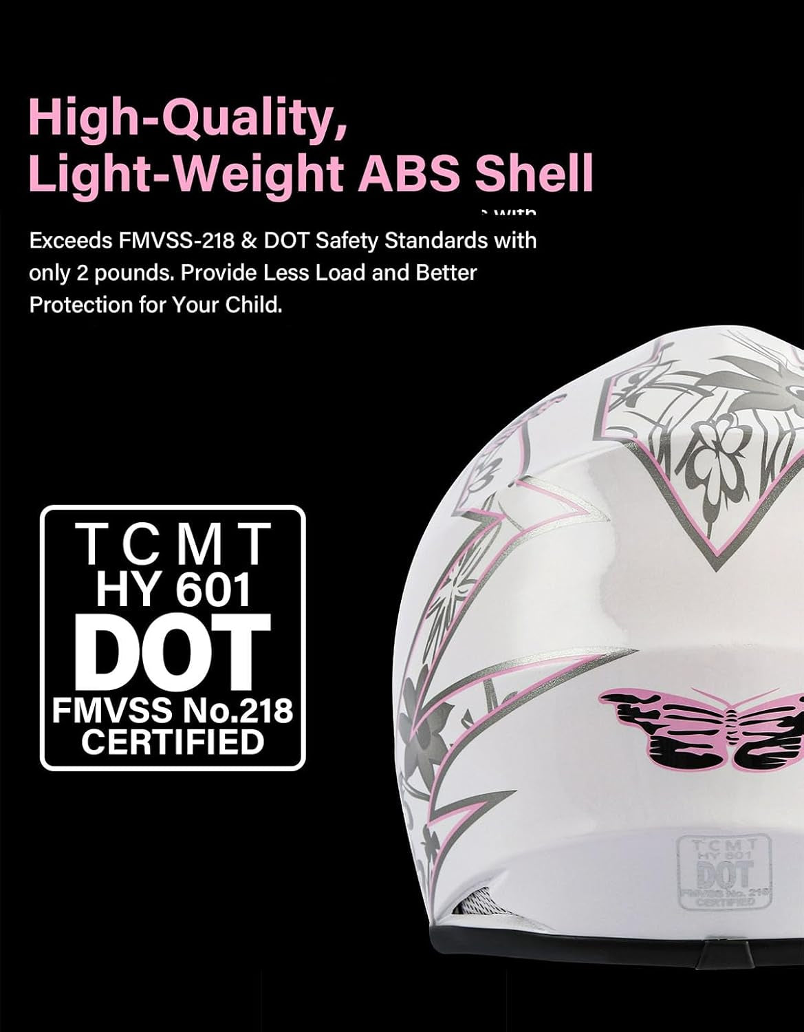 DOT Youth Kids Dirt Bike Full Face Helmets Motocross ATV Offroad Four Wheeler Helmet Pink Butterfly Medium Size