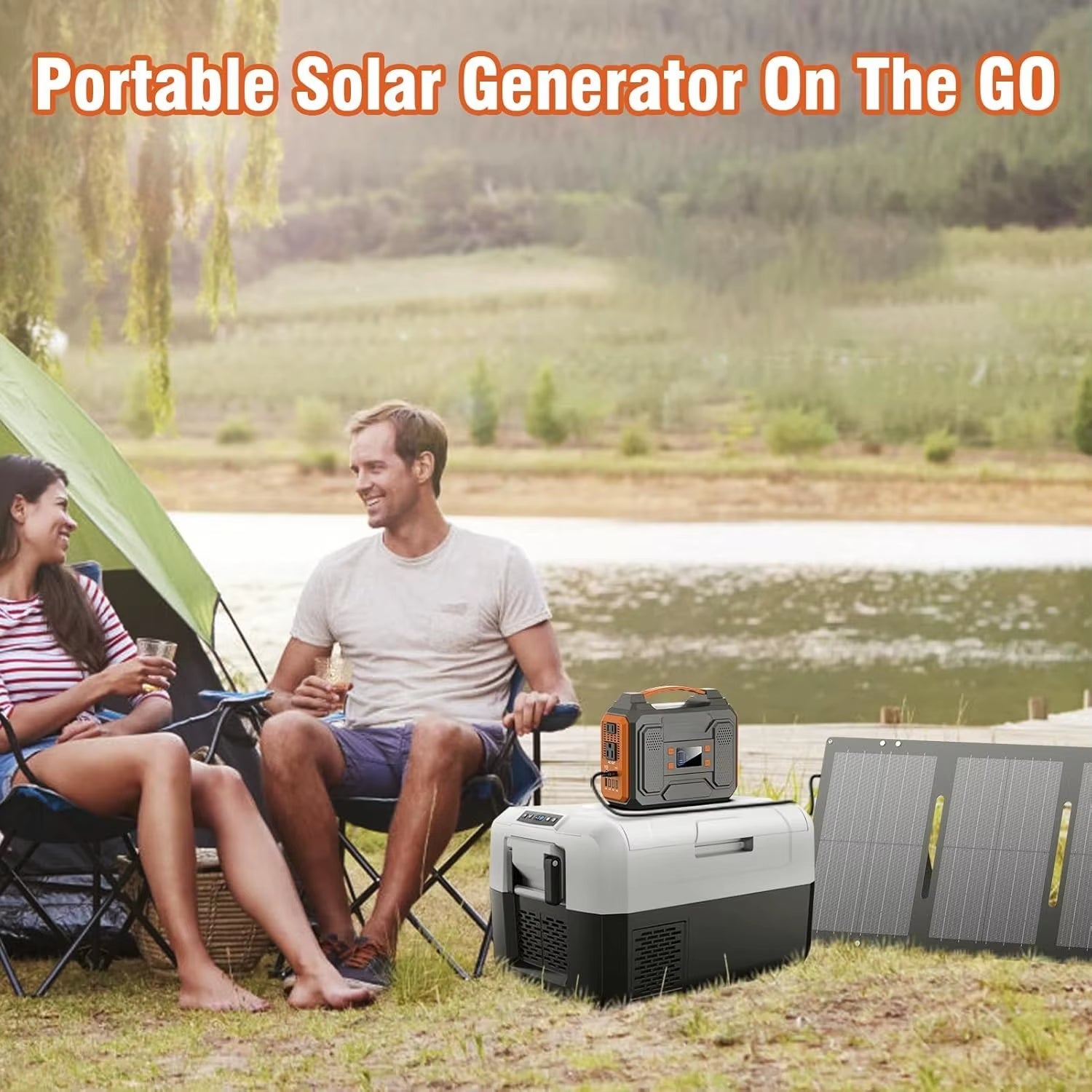 Portable Solar Generator, 300W Portable Power Station with Foldable 60W Solar Panel, 110V Pure Sine Wave 280Wh