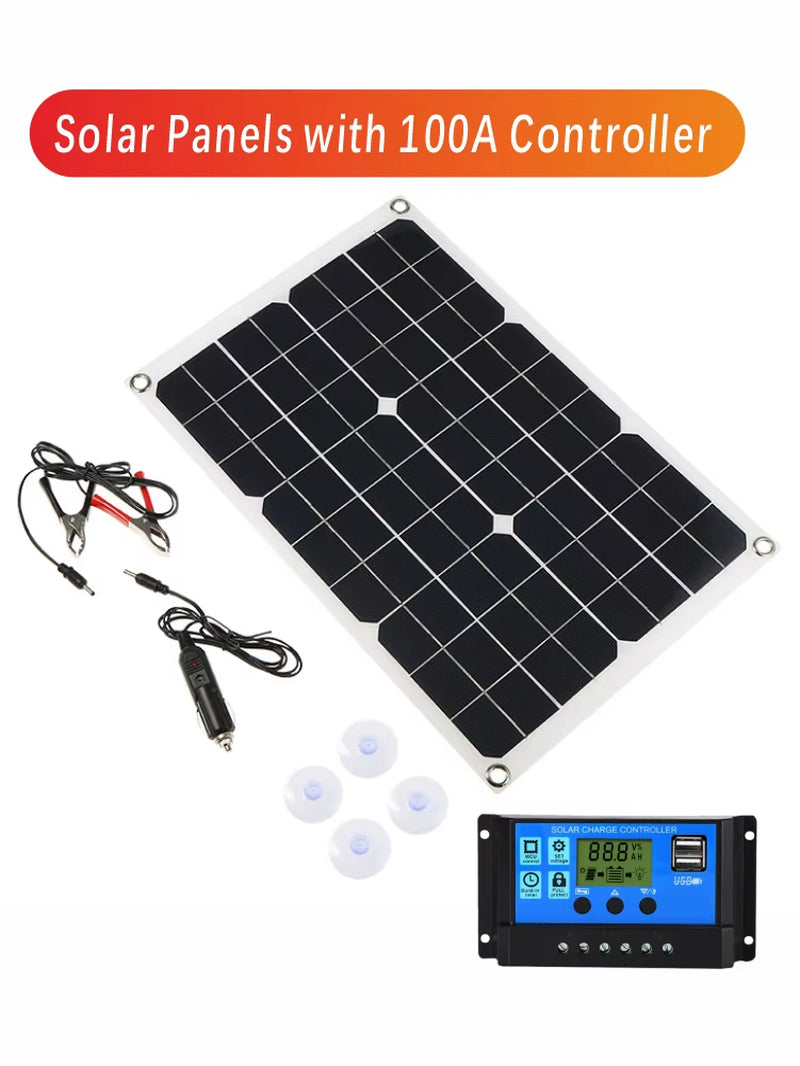 500W Solar Panel Flexible 12V Battery Charger Dual USB with 10-100A Controller Solar Cells Power Bank for Phone Car Yacht RV