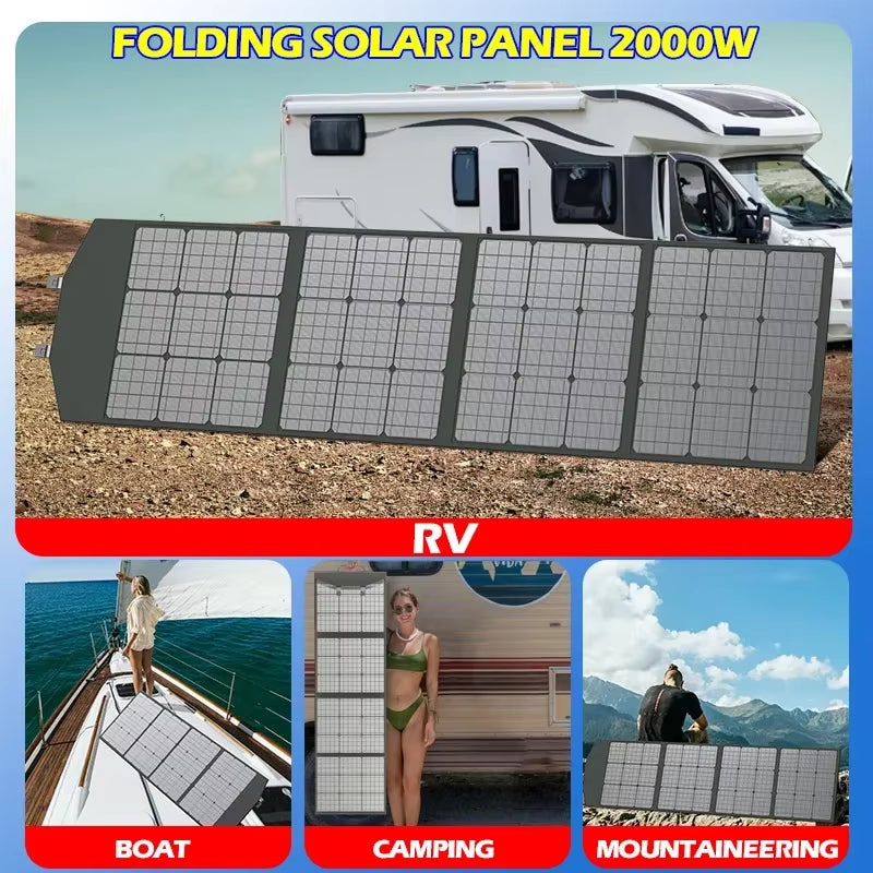Flexible Foldable Solar Panel High Efficience Travel & Phone & Boat Portable 12V 2000W 1500W 1000W 500W Solar Panel Kit