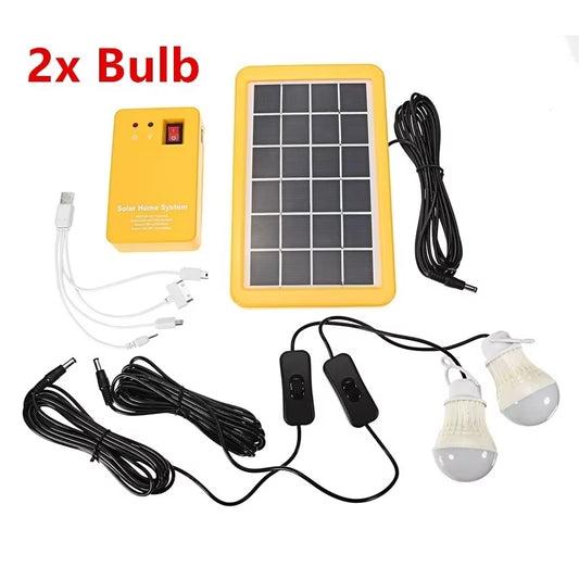 3/2Bulbs Solar Panel Camping Outdoor Lighting Kit Home DC System 4 in 1 as Emergency and Mobile Phone Charger for Garden Night