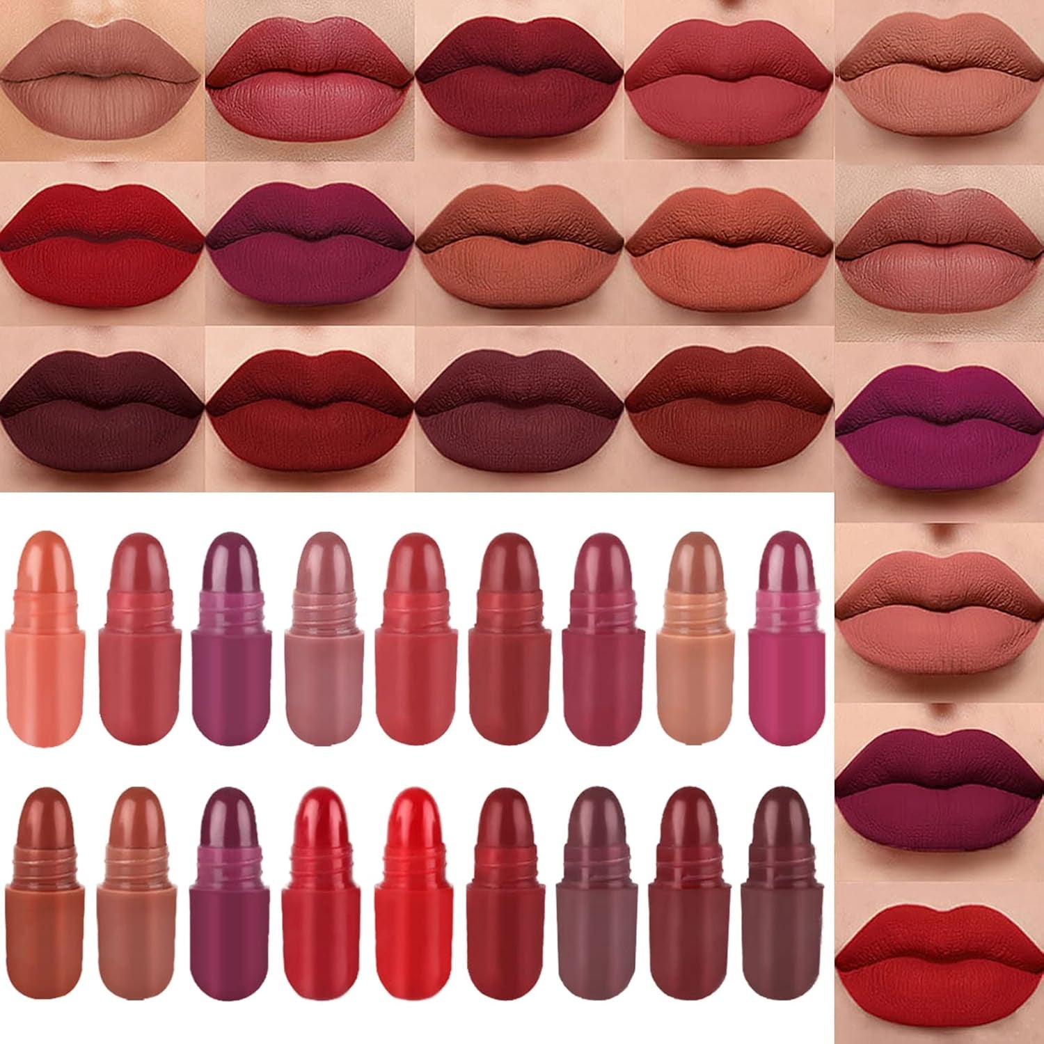 18 Pcs Capsule Pills Lipstick,Mini Matte Makeup Lipstick Set Long Lasting Waterproof Cute Lip Stick Capsules Matte Lipstick Lip Stain Set Velvet Mini Pill Shaped Lipstick Set