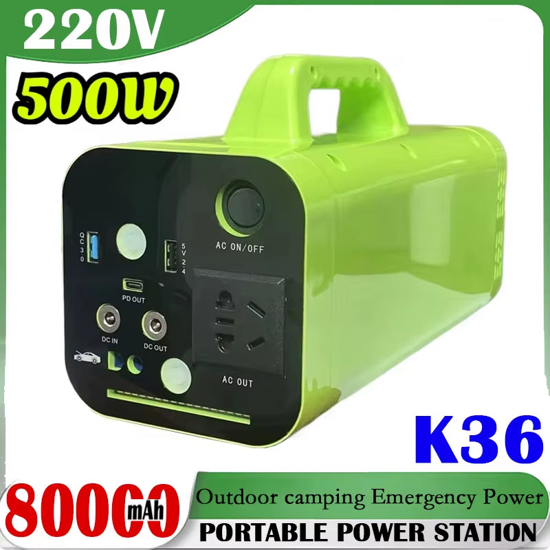 500W 80000Mah Portable Power Station 220V Generator Lifepo4 Battery Outdoor Camping Charger Emergency Power Bank AC DC Output