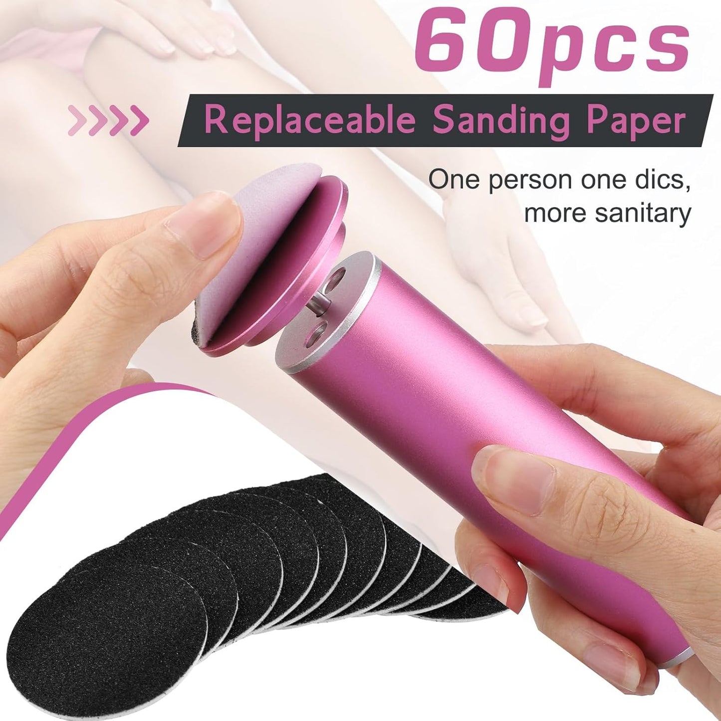 Electric Callus Remover, Foot Nail File Grinder Tool with Speed Controller and 60PCS Replacement Sandpaper Disk, Pedicure Tool Feet Scrubber for Dead Dry Crack Skin Calluses