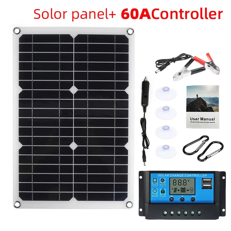 600W Solar Panel Kit 15V USB with 100A Controller Solar Cell Car Yacht RV Mobile Phone Battery Charger Outdoor Power Supply