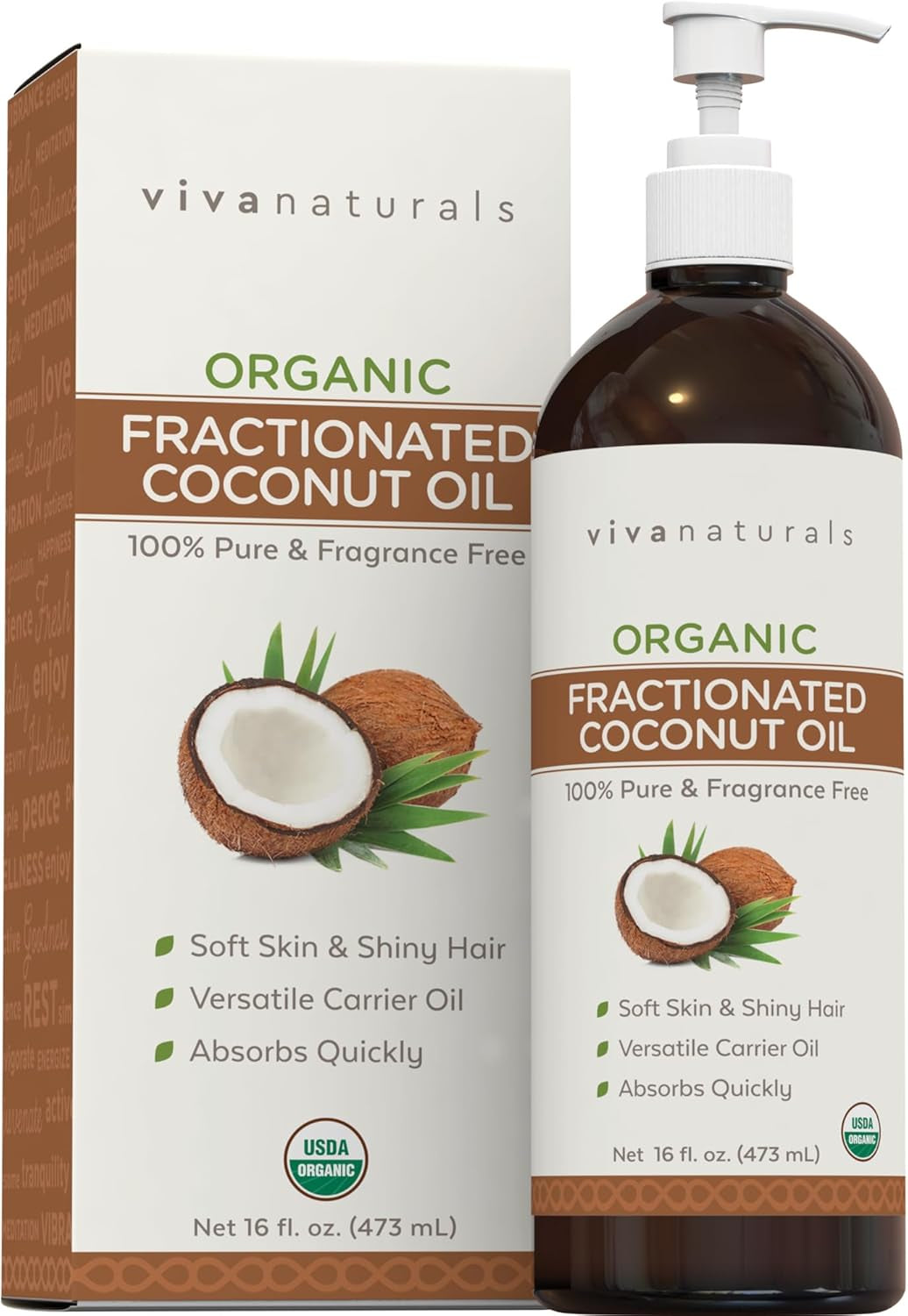 Organic Fractionated Coconut Oil, 16 Fl Oz – Skin & Hair Moisturizer, Massage Oil, Carrier Oil for Essential Oils